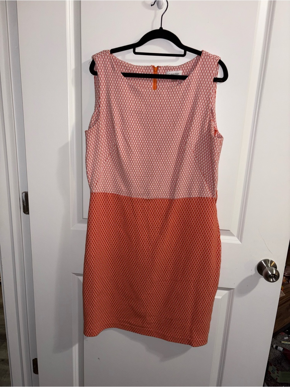 Calvin Klein Two-Tone Coral and Light Coral Sleeveless Midi Dress